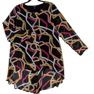 Alfani High Low Tunic Womens L Black Sheer Geometric Modern Professional‎ Lined